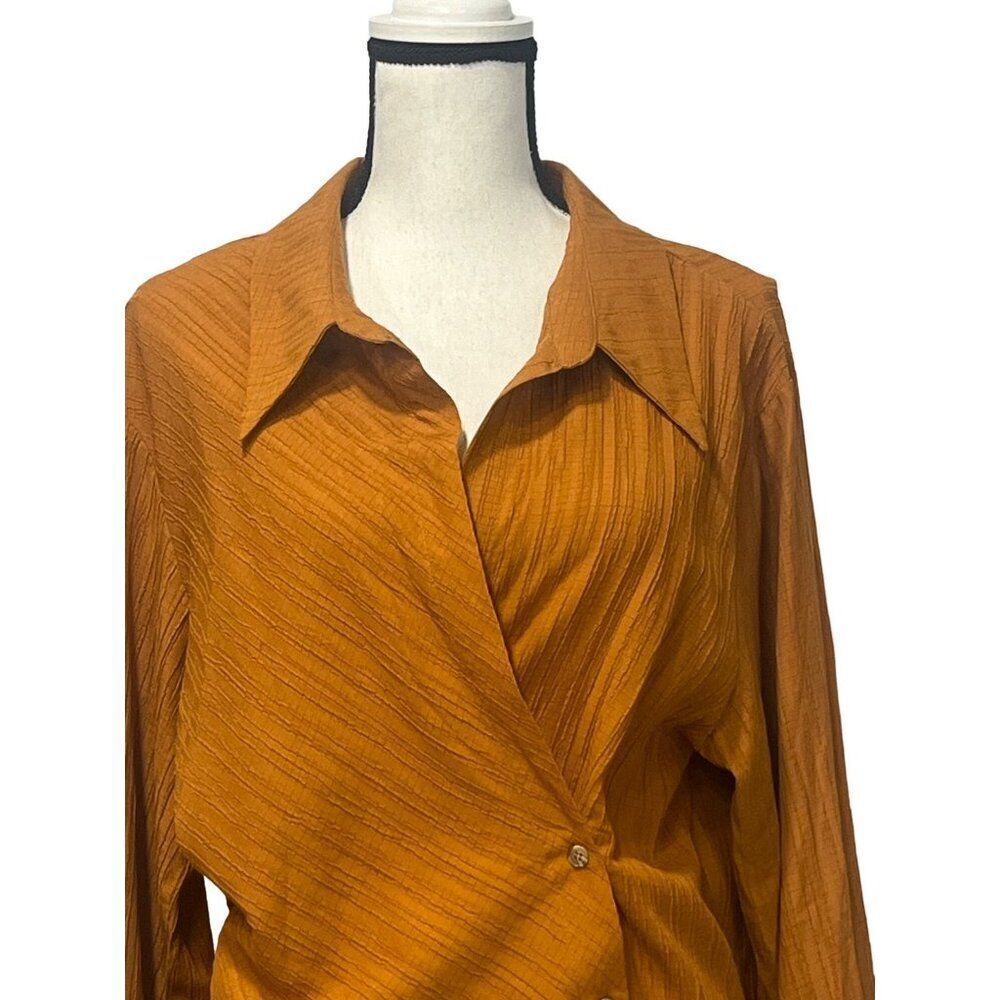 Topshop Textured Wrap Top In Tobacco-brown, US 10 - Picture 5 of 16